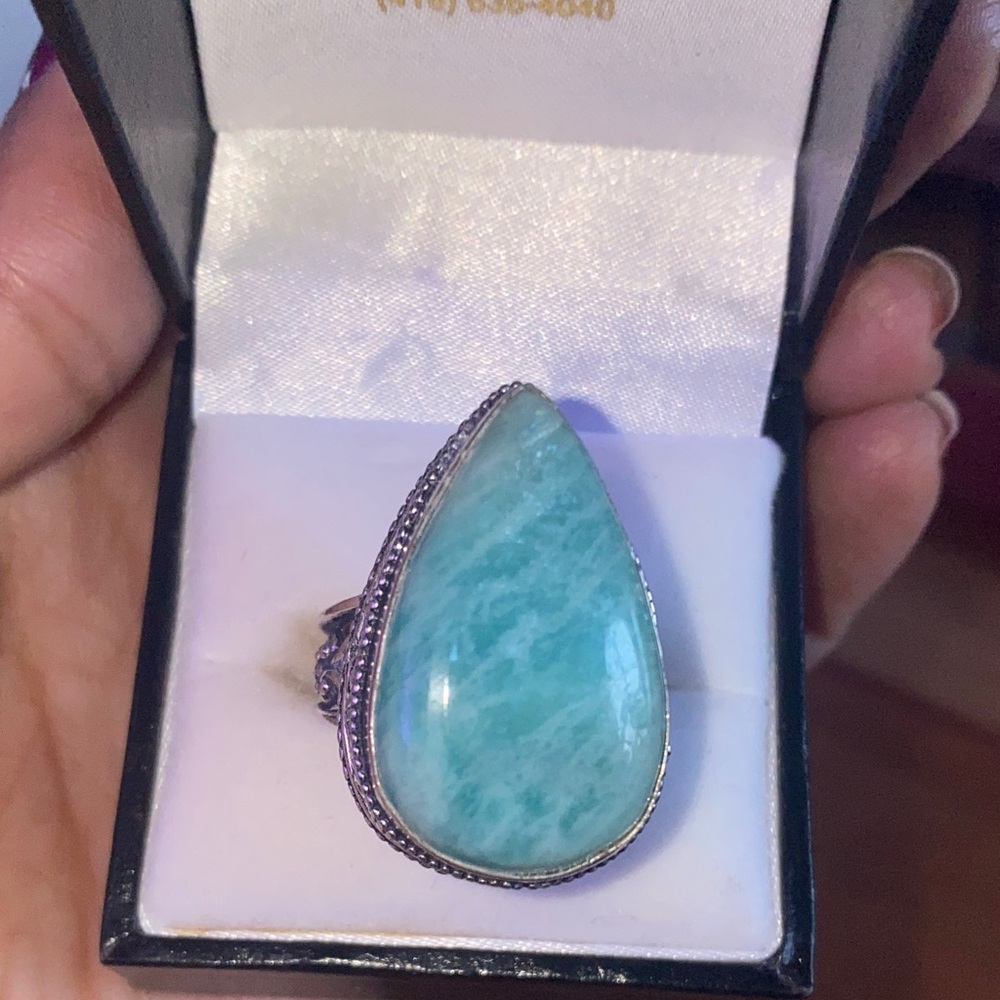 Elegant 925 Silver and natural blue stone Ring size 9